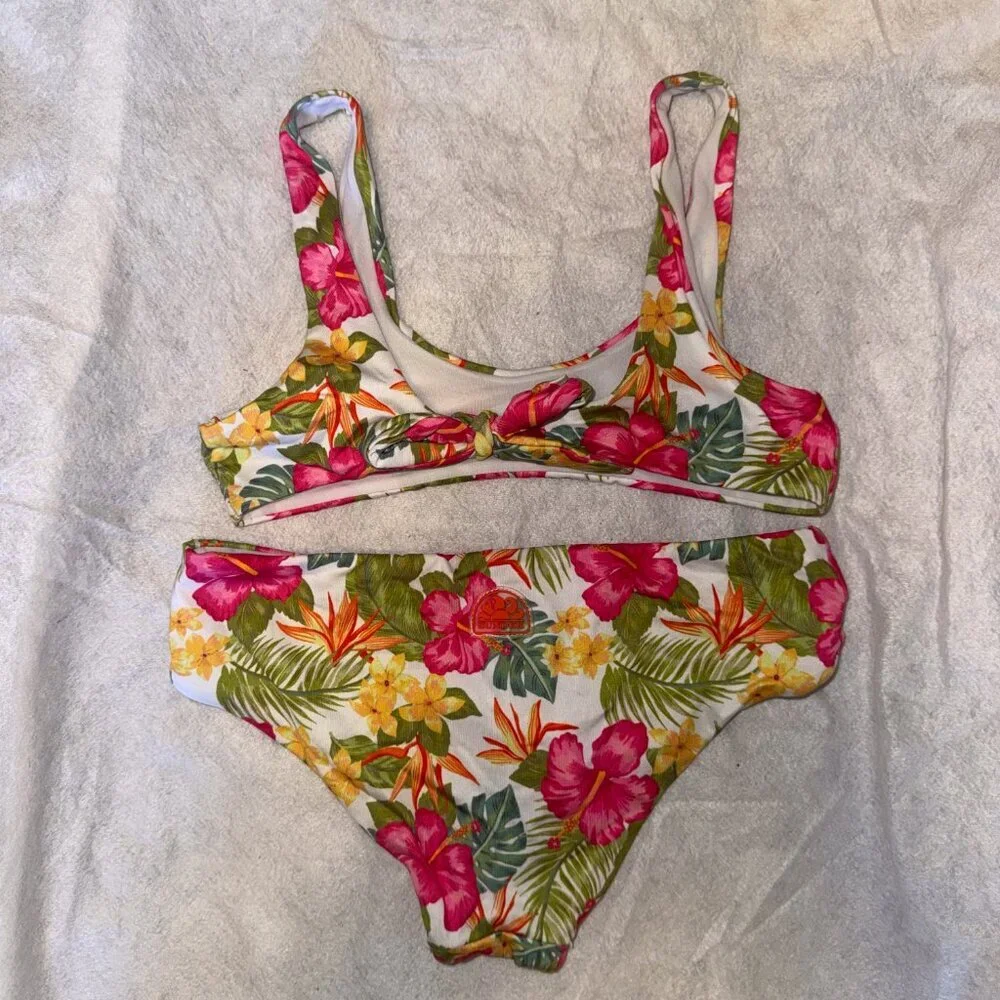 Sundek Girl Pink Floral Bikini Set and Coverup NWOT size 6